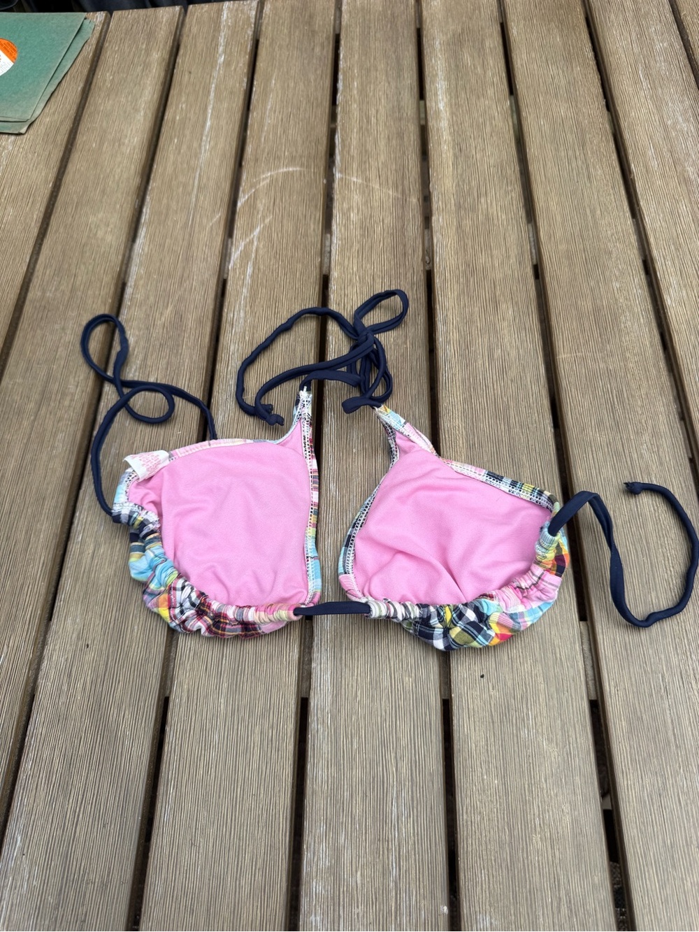 Xhilaration Madras Plaid Triangle Bikini Top Size XL Cotton - Picture 2 of 5